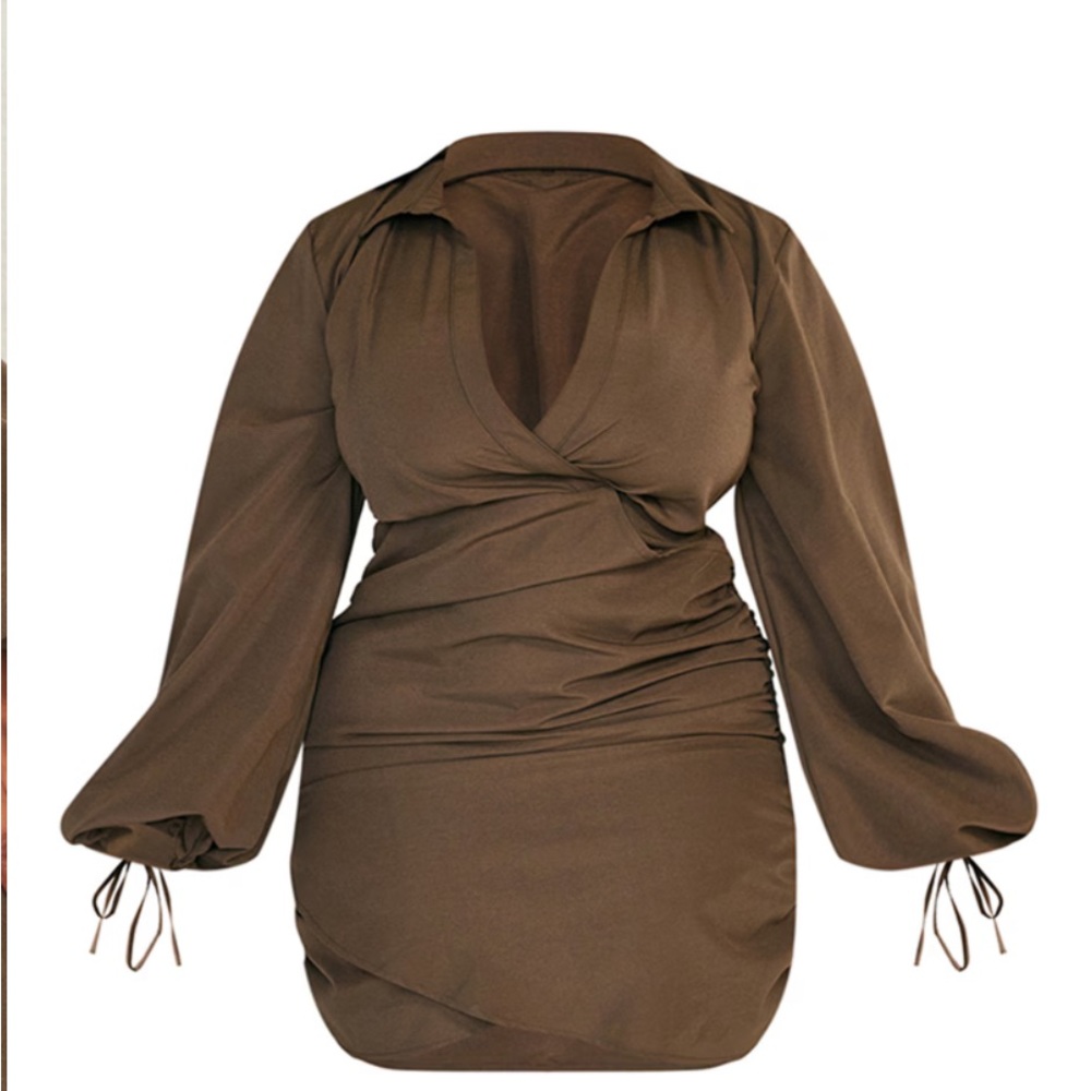 PrettyLittleThing Khaki Plunge Dress